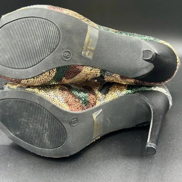 Sequin Camouflage Lace-Up Peep-Toe Ankle Boots With Side Zipper 8 - Picture 13 of 13
